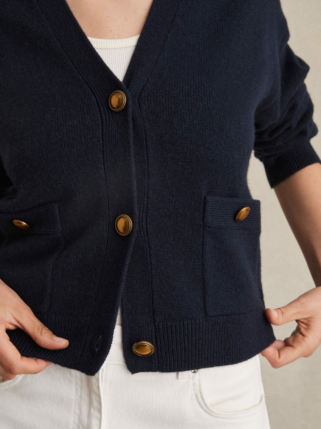 Reiss Wool-Cashmere Button Cardigan in Navy