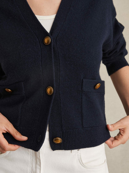 Reiss Wool-Cashmere Button Cardigan in Navy