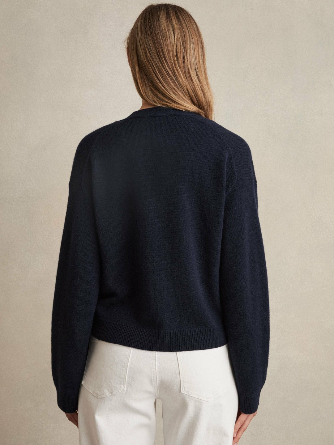 Reiss Wool-Cashmere Button Cardigan in Navy
