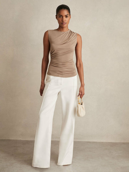 Reiss Stretch-Modal Ruched Vest in Mocha Brown
