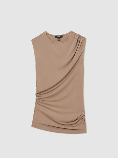 Reiss Stretch-Modal Ruched Vest in Mocha Brown