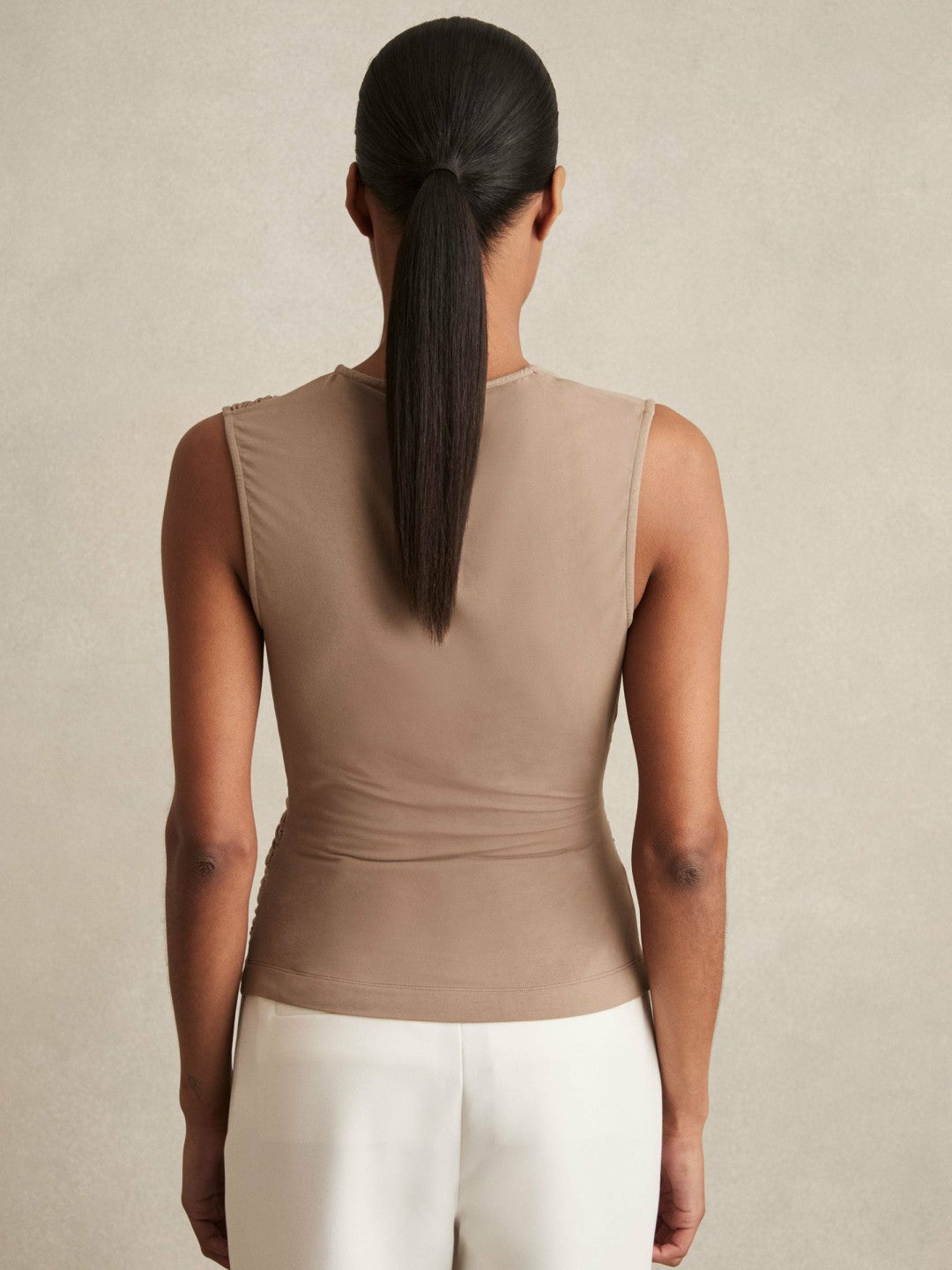 Reiss Stretch-Modal Ruched Vest in Mocha Brown
