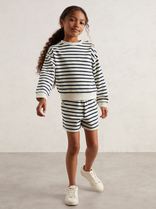 Reiss 3-9 yrs Stripe Sweatshirt and Shorts Set Cotton-Blend in Navy/Ivory