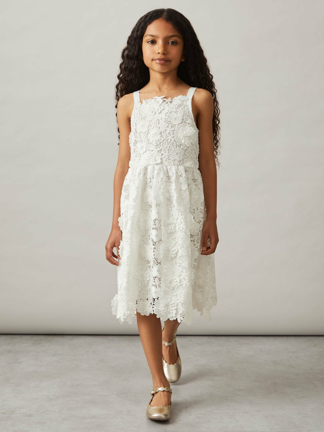 Reiss 9-13 yrs Guipure-Lace Midi Dress in Ivory