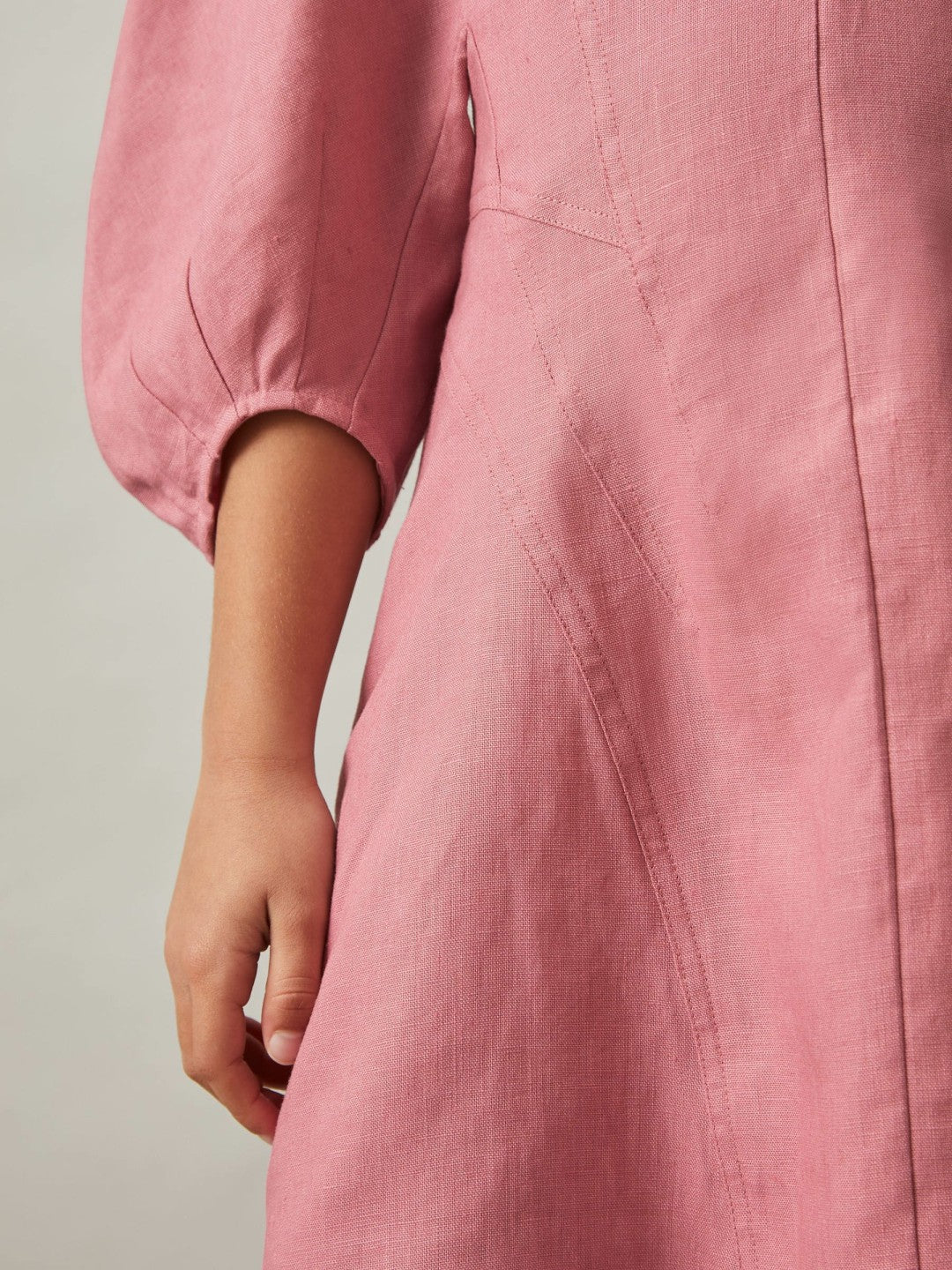 Reiss 9-13 yrs Linen Balloon-Sleeve Dress in Pink