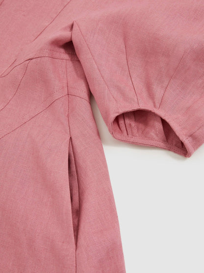 Reiss 9-13 yrs Linen Balloon-Sleeve Dress in Pink
