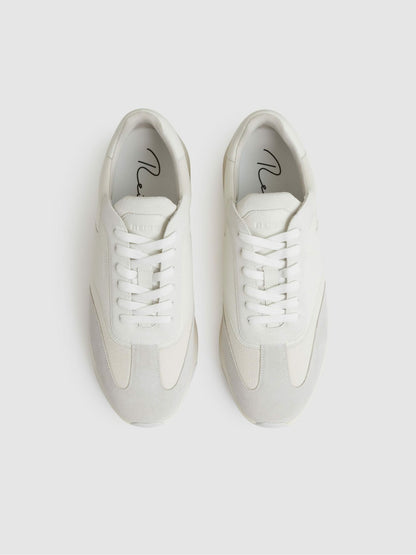 Reiss Bonded-Leather Suede Running Trainers in White