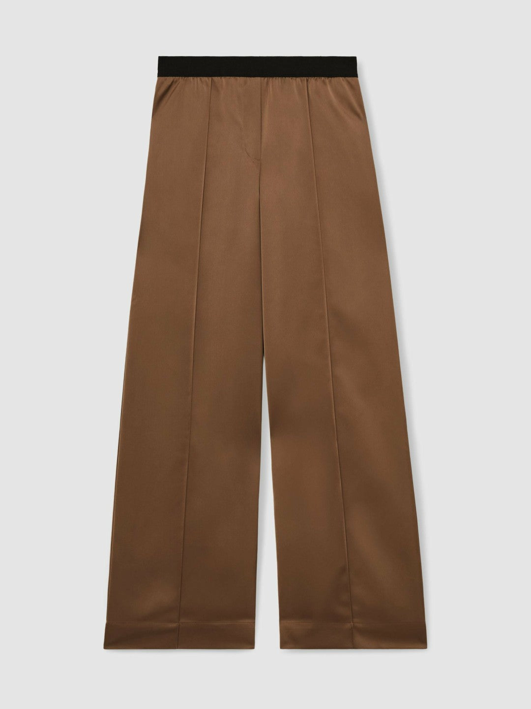 Reiss Satin Wide Leg Elastic Waist Trousers in Taupe Neutral