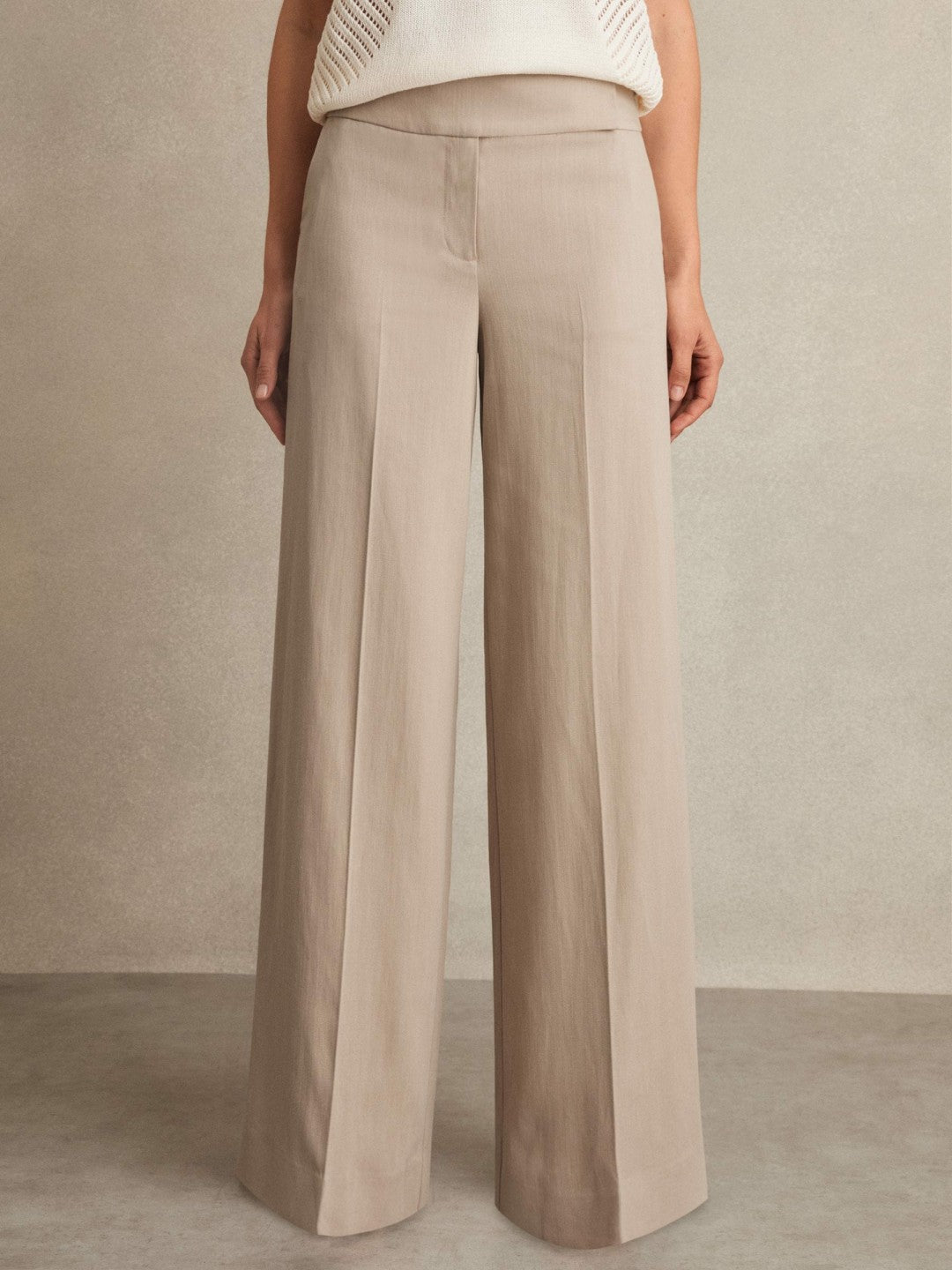 Reiss Petite Lyocell-Linen Wide-Leg Trousers in Neutral