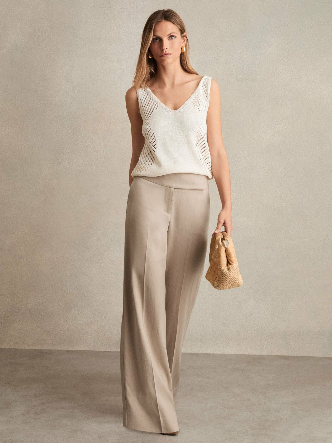 Reiss Petite Lyocell-Linen Wide-Leg Trousers in Neutral