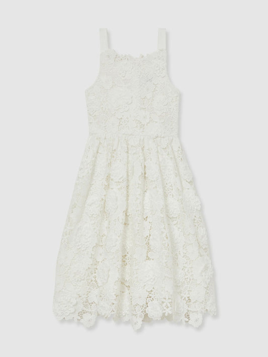 Reiss 13-14 yrs Guipure-Lace Midi Dress in Ivory