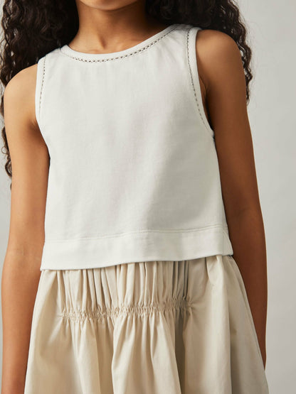 Reiss 9-13 yrs Cotton Layered Sleeveless Midi Dress in Neutral