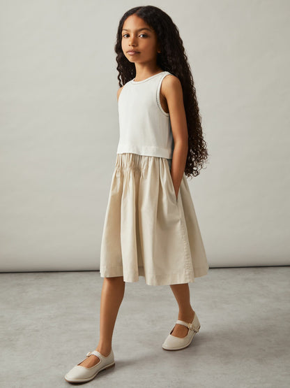 Reiss 9-13 yrs Cotton Layered Sleeveless Midi Dress in Neutral