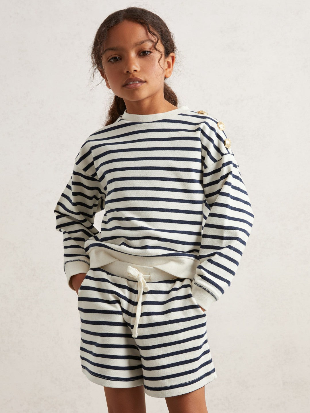 Reiss 9-13 yrs Stripe Sweatshirt and Shorts Set Cotton-Blend in Navy/Ivory