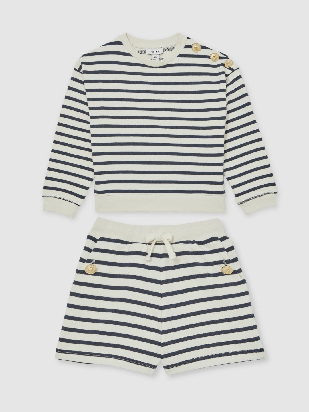 Reiss 9-13 yrs Stripe Sweatshirt and Shorts Set Cotton-Blend in Navy/Ivory