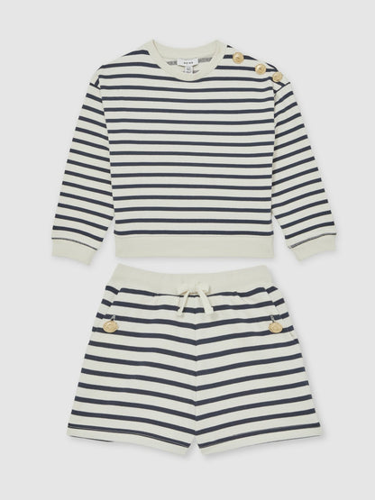 Reiss 9-13 yrs Stripe Sweatshirt and Shorts Set Cotton-Blend in Navy/Ivory