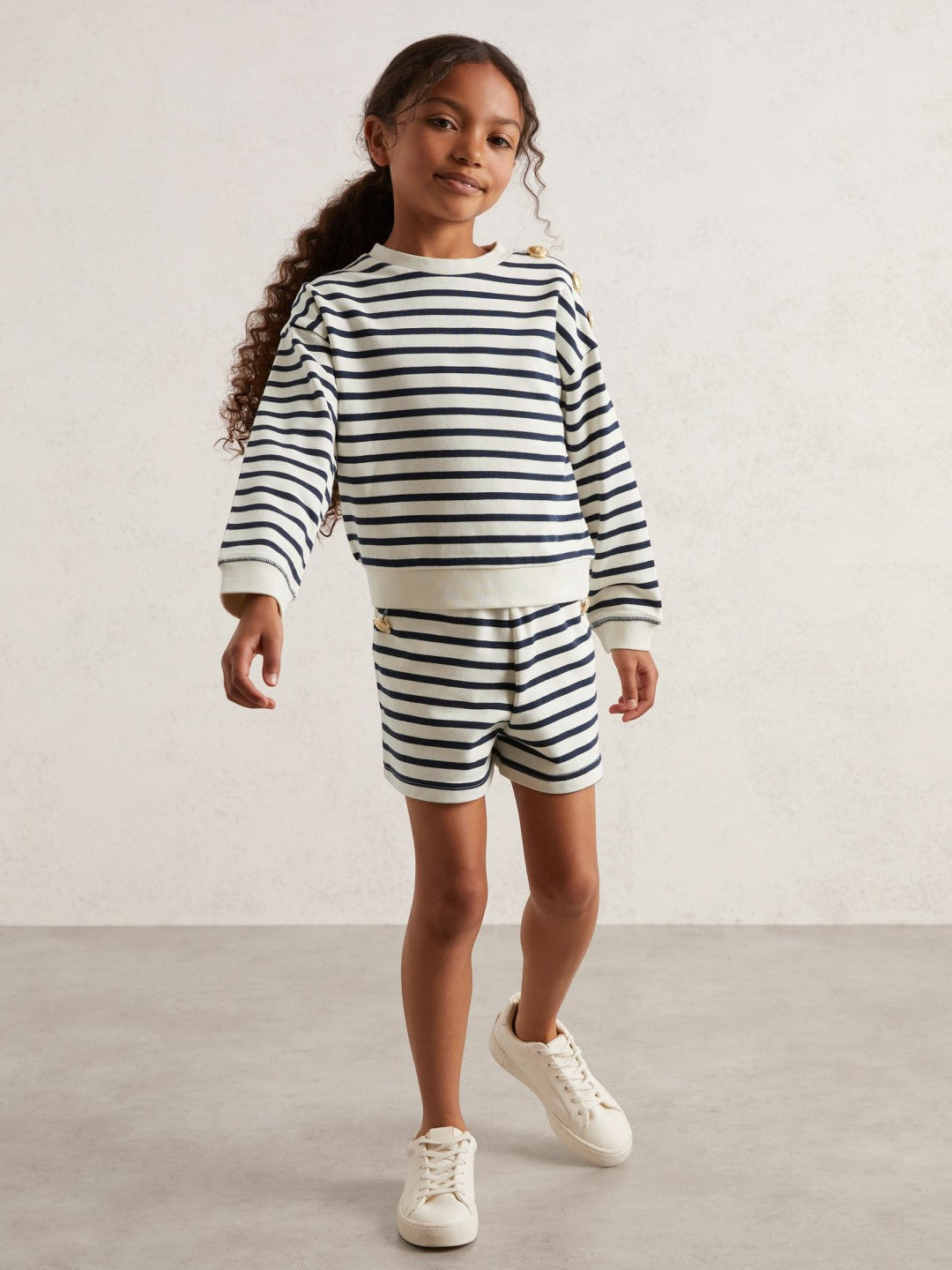 Reiss 9-13 yrs Stripe Sweatshirt and Shorts Set Cotton-Blend in Navy/Ivory