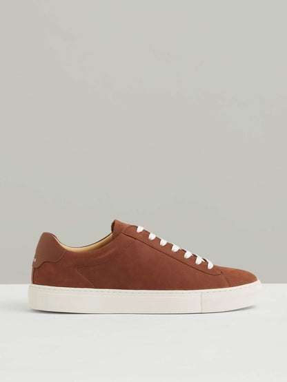 Reiss Nubuck Leather Low-Top Trainers in Brickwood Red