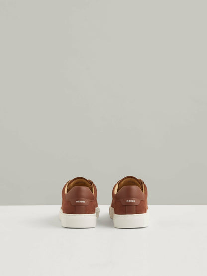 Reiss Nubuck Leather Low-Top Trainers in Brickwood Red