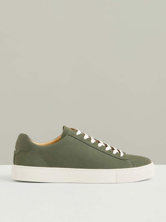 Reiss Nubuck Leather Low-Top Trainers in Thyme Green