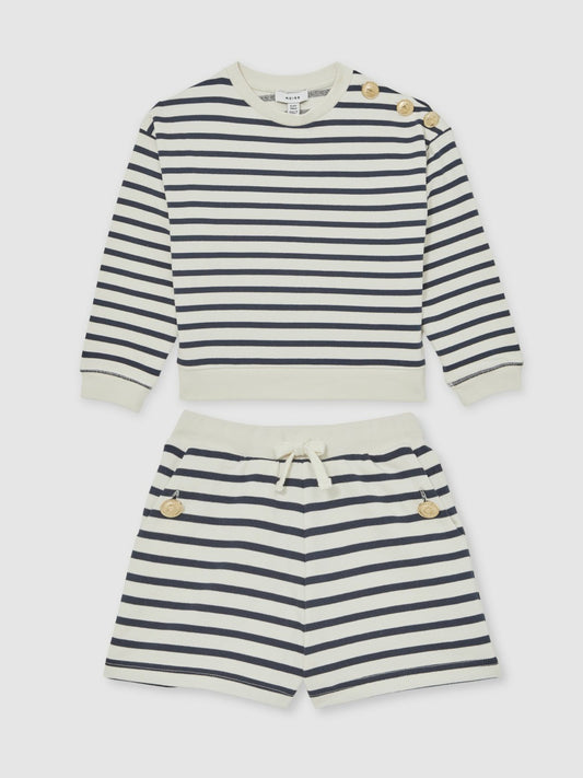Reiss 13-14 yrs Stripe Sweatshirt and Shorts Set Cotton-Blend in Navy/Ivory