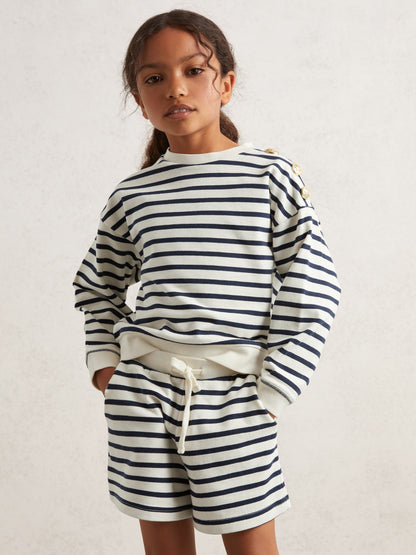 Reiss 13-14 yrs Stripe Sweatshirt and Shorts Set Cotton-Blend in Navy/Ivory