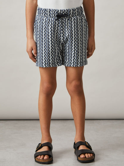 Reiss 3-9 yrs Zig-Zag Knit Drawstring Shorts in Blue