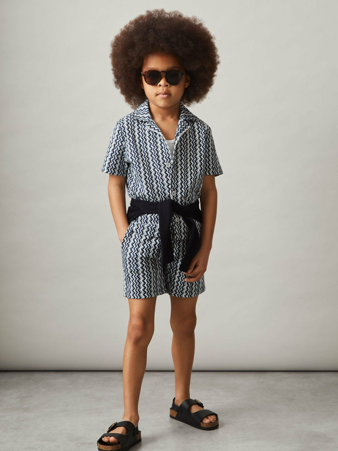 Reiss 3-9 yrs Zig-Zag Knit Drawstring Shorts in Blue