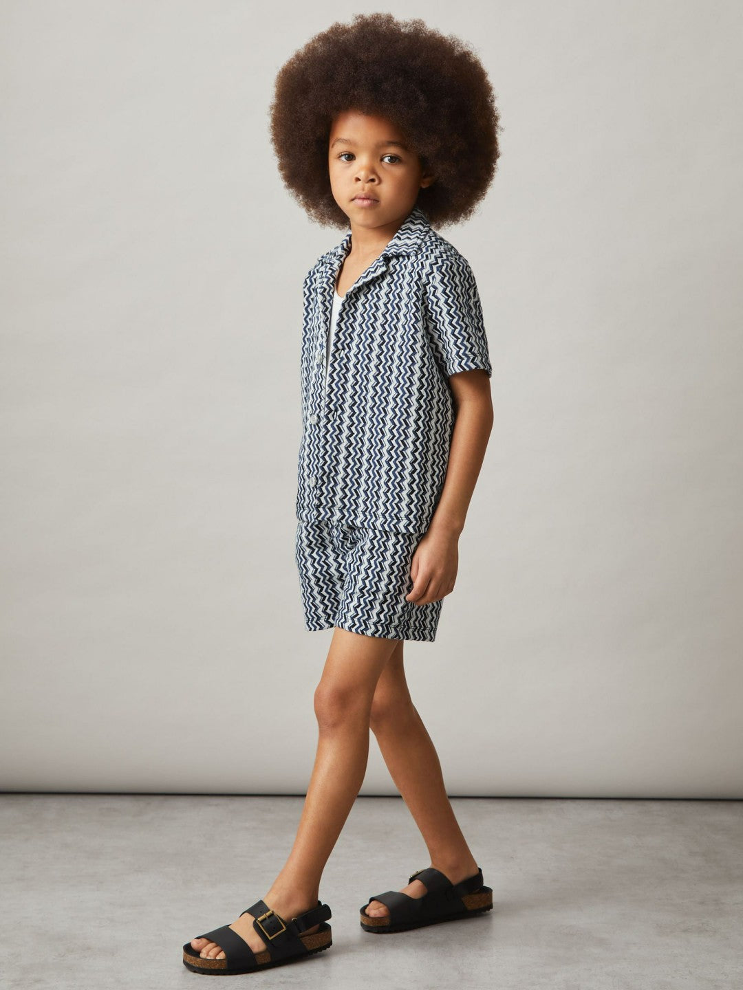 Reiss 9-13 yrs Zig-Zag Knit Drawstring Shorts in Blue