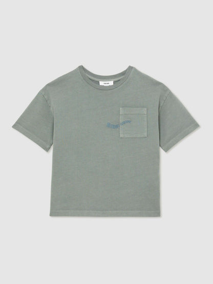 Reiss 3-9 yrs Cotton Palm-Embroidery Oversize T-Shirt in Washed Sage