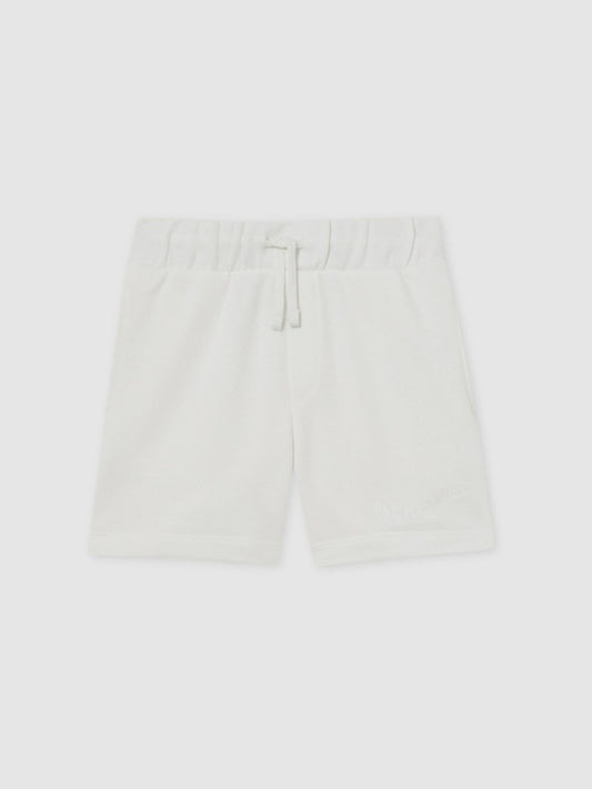 Reiss 13-14 yrs Cotton Brand-Embroidered Shorts in Off White