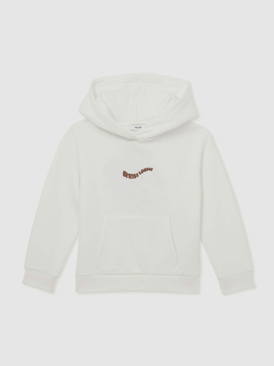 Reiss 13-14 yrs Cotton-Blend Palm-Embroidered Hoodie in Off White