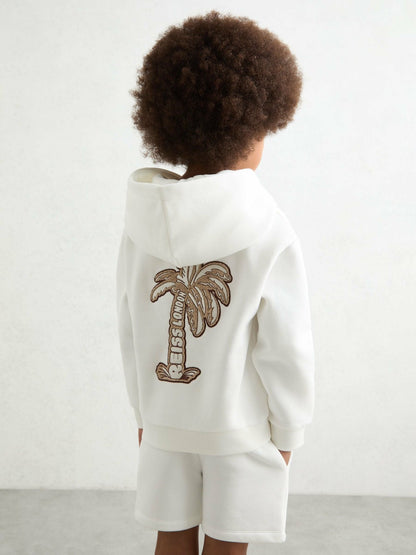 Reiss 13-14 yrs Cotton-Blend Palm-Embroidered Hoodie in Off White