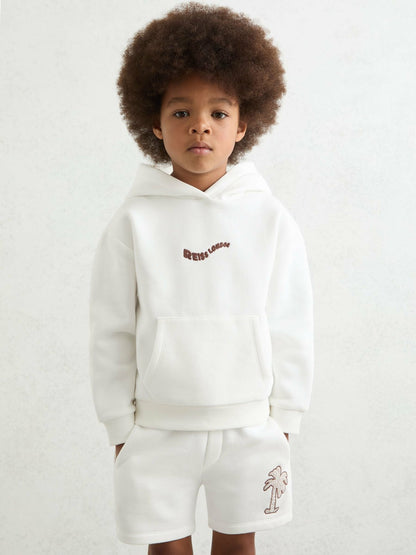 Reiss 13-14 yrs Cotton-Blend Palm-Embroidered Hoodie in Off White