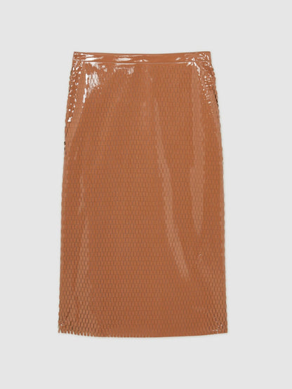 Reiss Atelier Laser-Cut Pencil Skirt in Tan