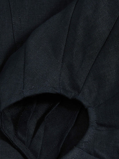 Reiss Linen Balloon-Sleeve Top in Navy