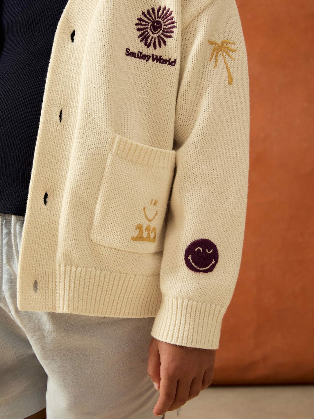 Reiss 4-9 yrs SmileyWorld Embroidery Cardigan Unisex Fit in Off White