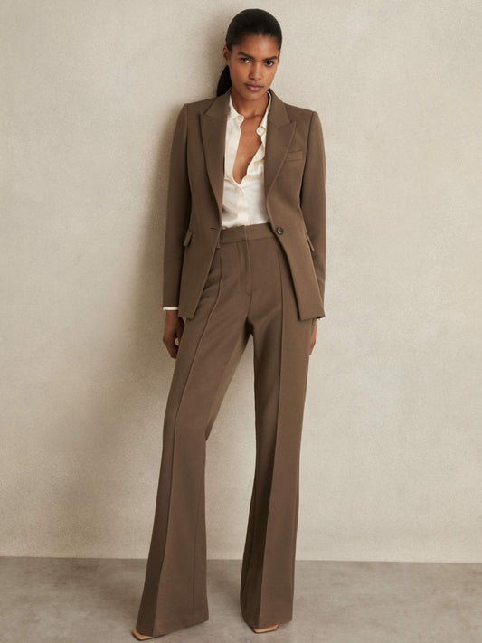 Reiss Petite Flared Suit Trousers in Mink Neutral