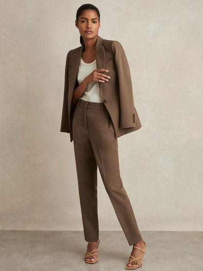 Reiss Tailored Single Breasted Suit Blazer in Mink Neutral