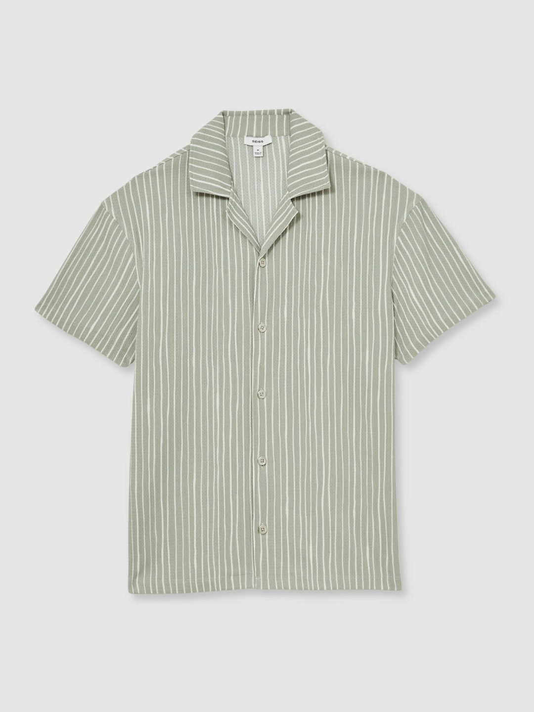 Reiss Textured Stripe Cuban Collar Shirt in Sage/White