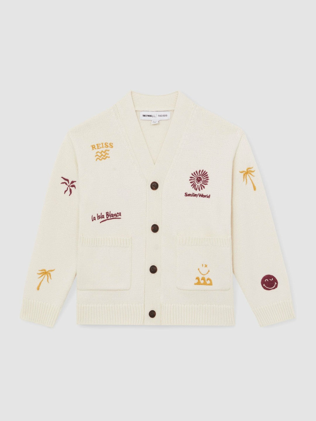Reiss 9-13 yrs SmileyWorld Embroidery Cardigan Unisex Fit in Off White