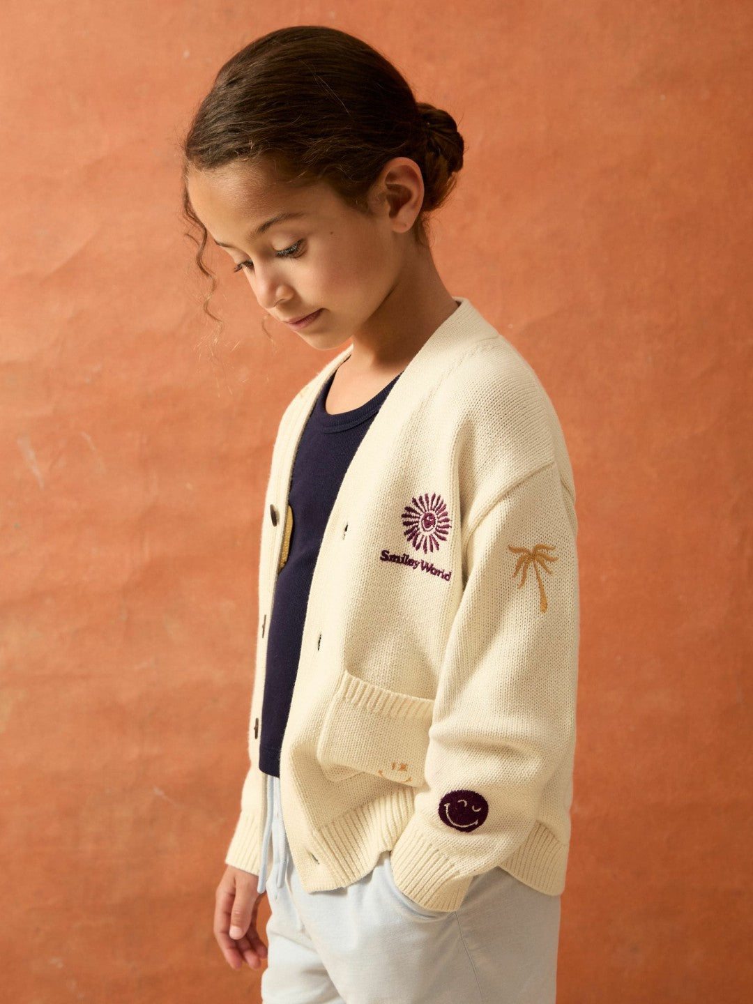 Reiss 9-13 yrs SmileyWorld Embroidery Cardigan Unisex Fit in Off White