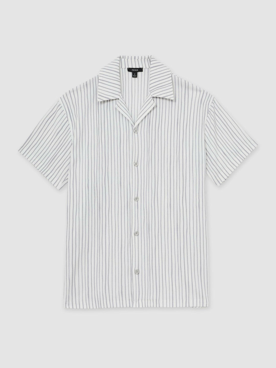 Reiss Textured Stripe Cuban Collar Shirt in White/Soft Blue