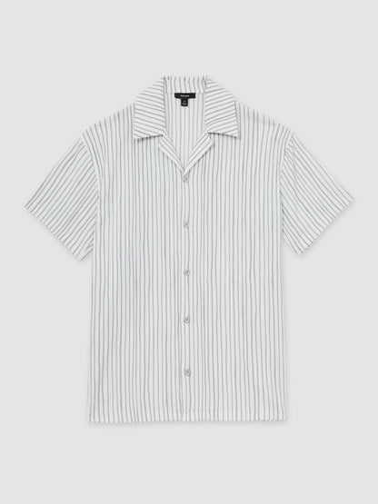 Reiss Textured Stripe Cuban Collar Shirt in White/Soft Blue