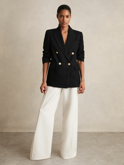 Reiss Oversized Double-Breasted Blazer Linen-Blend in Black