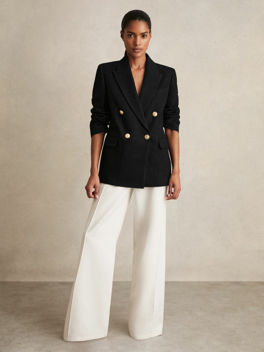 Reiss Oversized Double-Breasted Blazer Linen-Blend in Black