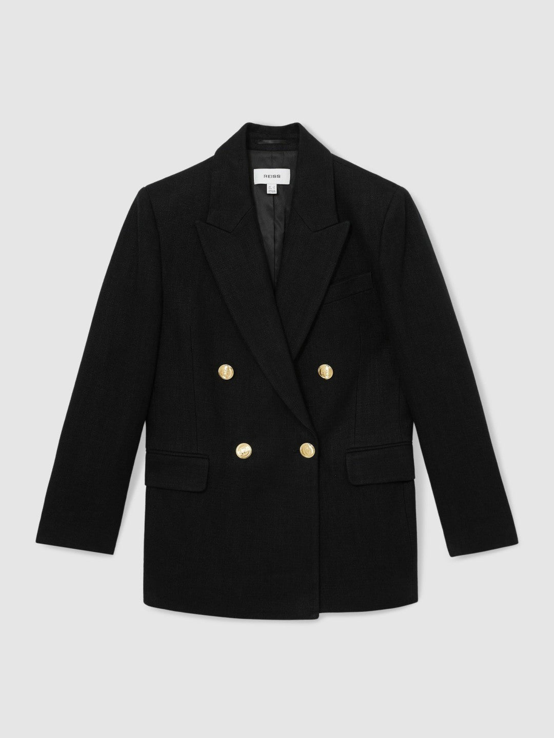 Reiss Oversized Double-Breasted Blazer Linen-Blend in Black