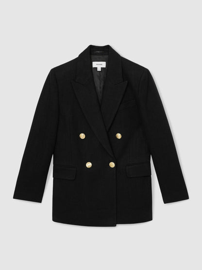 Reiss Oversized Double-Breasted Blazer Linen-Blend in Black