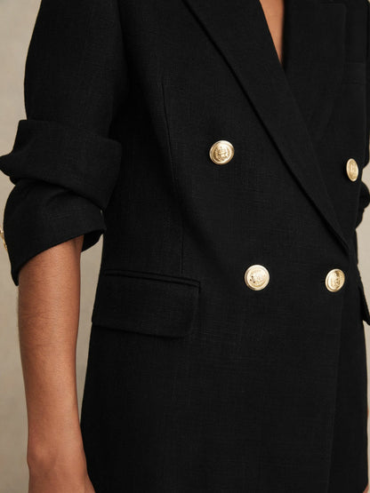 Reiss Oversized Double-Breasted Blazer Linen-Blend in Black