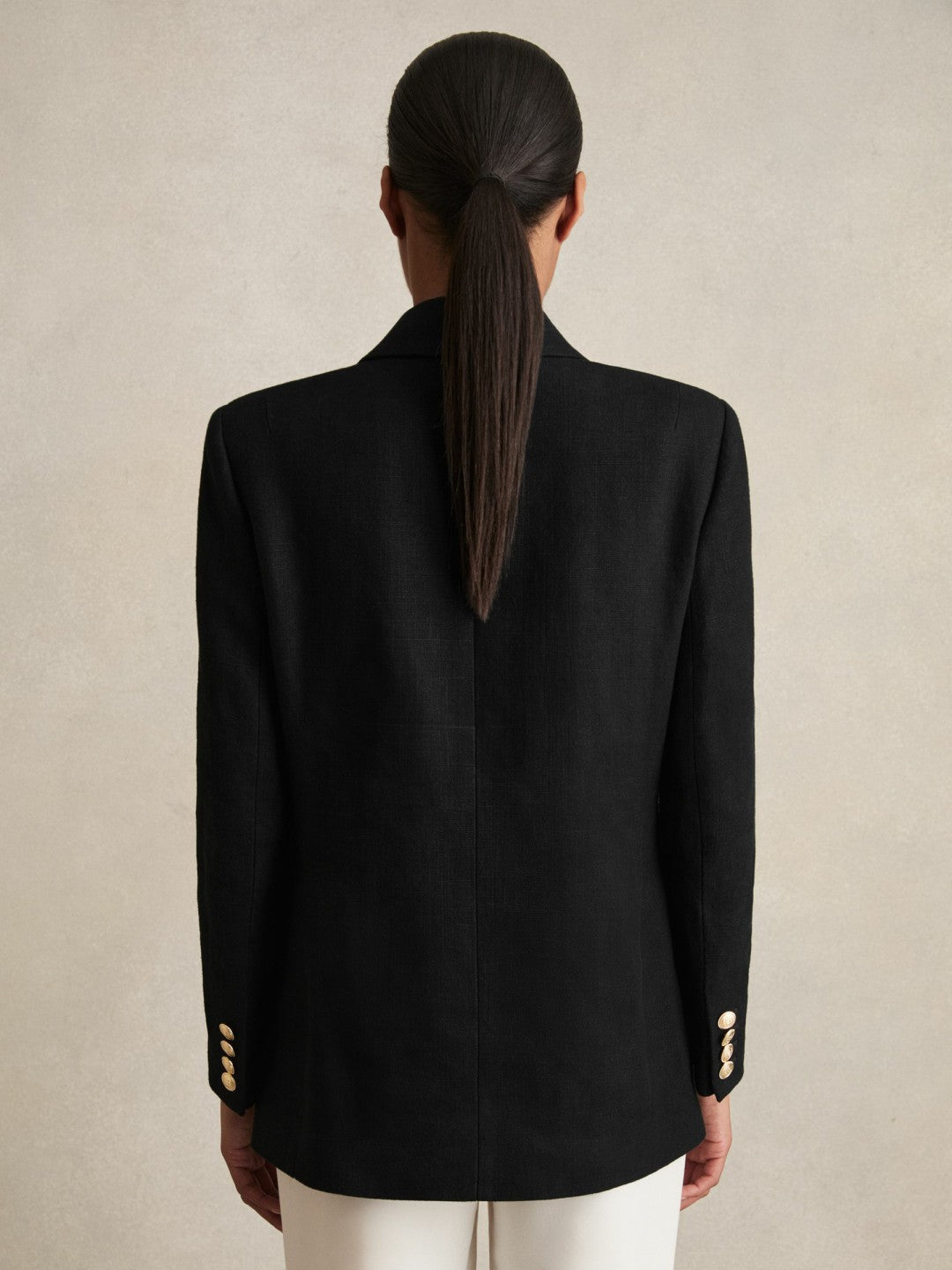 Reiss Oversized Double-Breasted Blazer Linen-Blend in Black